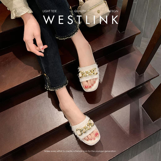 西遇超火外穿凉拖鞋女新款夏季百搭高级感法式草编平底一字拖V0056563 商品图2