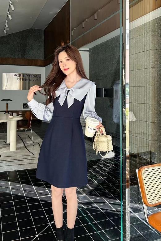 Le Malene 蓝色甜美撞色蝴蝶结连衣裙 19821 商品图1