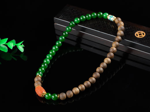 XY0115沉香碧玉南红双圈手链 商品图2