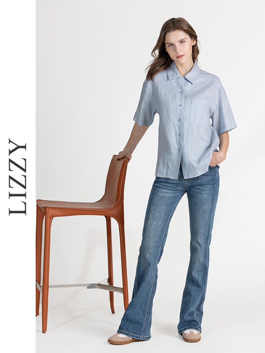 LIZZY简约休闲通勤宽松亚麻百搭短袖衬衣8129 商品图2
