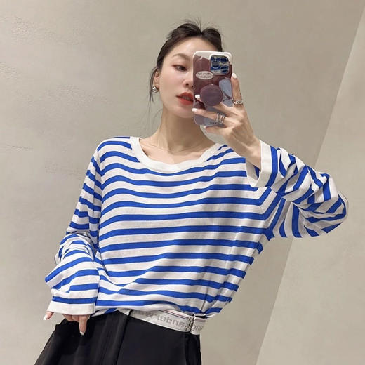 Beau Muse 莱赛尔天丝条纹长袖T 舒适透气 显腰身 4色可选 商品图4