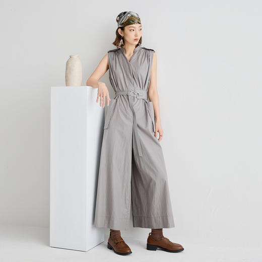 谜底连体裤无袖女2025夏新品复古风通勤大廓形连体长裤252MK0635 商品图0