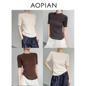 奥篇轻简随性 高弹零压感天丝亚麻短袖针织上衣