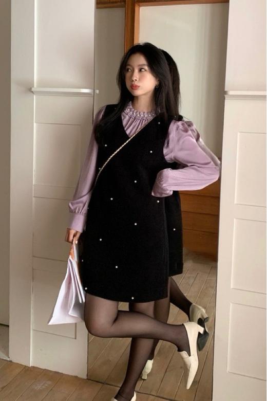 ELLA JADE 黑色珍珠装饰背心裙连衣裙 19757 商品图5