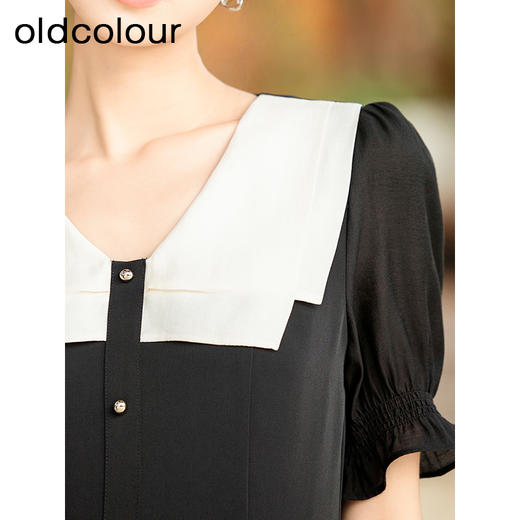oldcolour夏季新款黑色优雅气质撞色减龄短款连衣裙女Q211003A1 商品图3