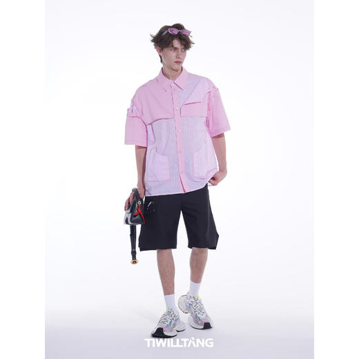 启世录TIWILLTANG“复卸冷凝”夏季复片脱卸短袖衬衫男 商品图4