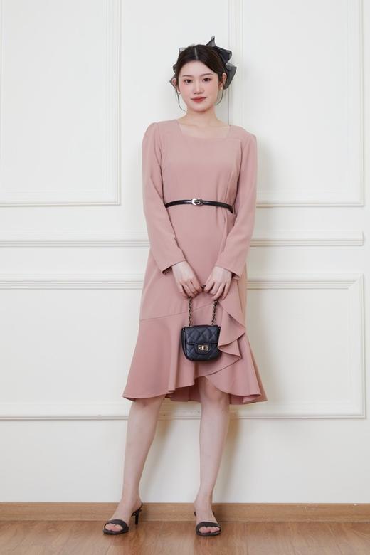 Le Malene 粉色收腰荷叶边连衣裙 19923 商品图1