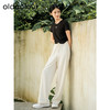 oldcolour夏季新款纯色高腰系带松紧腰直筒休闲长裤女Q240706A1 商品缩略图2