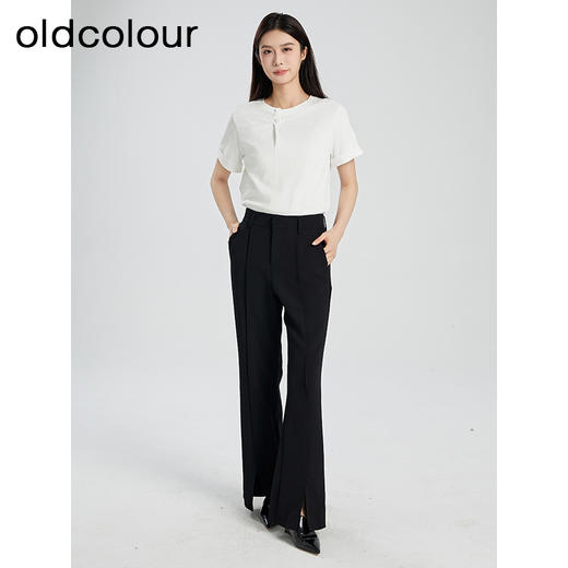oldcolour夏季新款黑色简约气质高级感百搭长款微喇裤女Q210703A1 商品图3