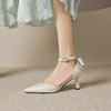 阿么手工女鞋蝴蝶结一字带细跟高跟鞋高级感法式浅口单鞋女6.5CM 商品缩略图1