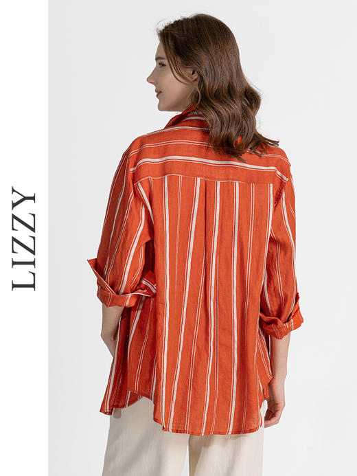LIZZY时尚街头百搭休闲通勤色织条纹亚麻长袖衬衫8142 商品图3
