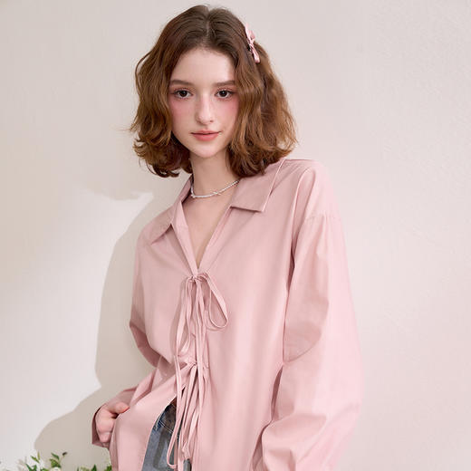 【蝴蝶结绑带】甜美翻领衬衫外套女开衫长袖衬衣V0050618 商品图4