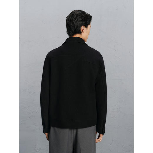 GXG男装 黑色肌理通勤短款大衣外套24冬季热卖气质大衣G24X064008 商品图3