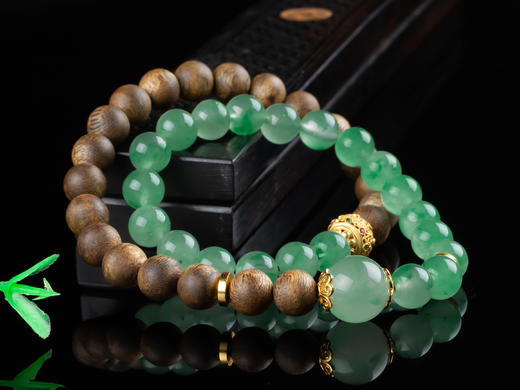 XY0118沉香非洲翠925银双圈手链 商品图1