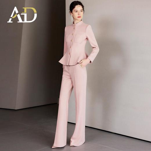 AD春季职业装气质女神范西装套装女高端粉色羊毛呢子西服两件套裤 商品图1