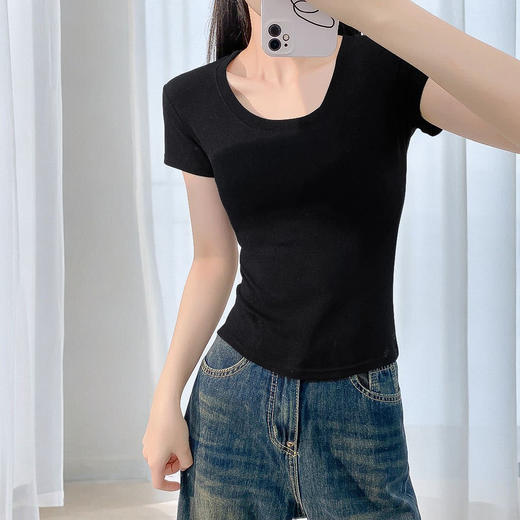 「仅29.9！6色可选」2025夏季圆领T恤 女棉ins修身短袖休闲运动内搭外穿上衣 商品图1