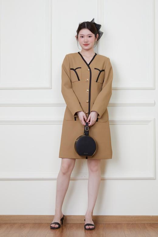 Le Malene 卡其色小香风明线收腰连衣裙 19878 商品图1