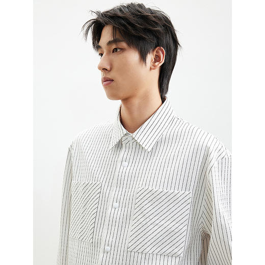 GXG男装25年春季斜纹提花竖条衬衫高级长袖衬衫外套#G25D031013 商品图2