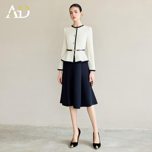 AD小香风连衣裙2025新款假两件拼色套装时尚洋气减龄显瘦遮肉伞裙 商品图1