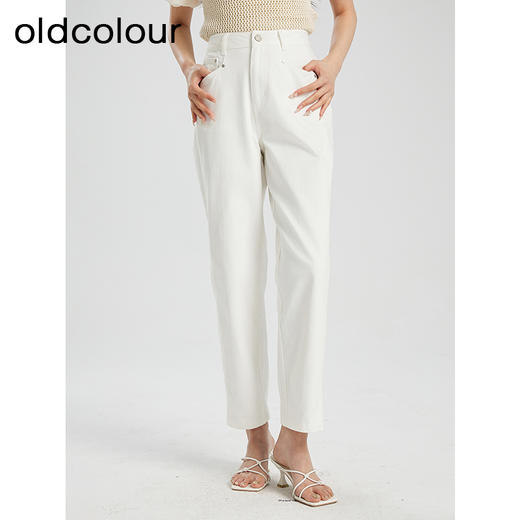 oldcolour夏季新款白色简约高腰百搭宽松直筒牛仔裤女Q211103A1 商品图0