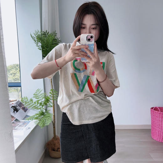 【秦岚私服同款 】TRIUUCHU  夏日呼吸感棉麻女士T恤   撞色字母印花 松弛慵懒 超美超好搭 #A4046款 商品图3
