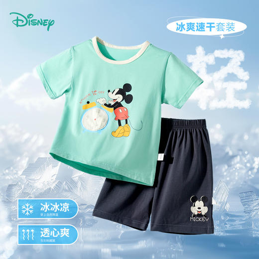 【米奇印花冰感套装】迪士尼25夏季新款凉感短袖T恤宽松透气短裤套装ZD2ET026 商品图3