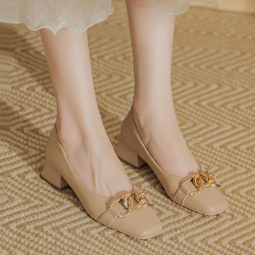 品质好货|Safiya/索菲娅2025春夏优雅通勤圆头锁链金属低跟浅口单鞋SF32115706 商品图5