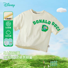【5A抑菌纯棉短袖】迪士尼25夏新款男童个性印花凉感短袖宽松透气衣*