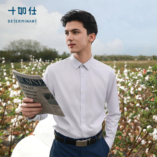 十如仕小方领元龙39 100%新疆长绒棉100高纱支DP4.0免烫斜纹长袖衬衫504-03/04 商品图0