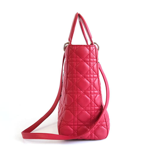 【95新】Dior迪奥Lady Dior手袋玫红色银扣七格戴妃包手提单肩包女士现售价：5500！050325AI25 商品图2