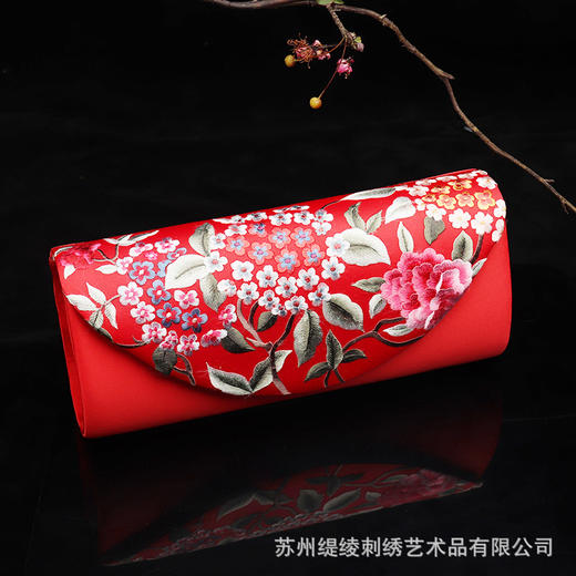 TL-0037定制牡丹小碎花苏绣礼品 手工真丝平绣手工礼品 女士手拿钱包 商品图0