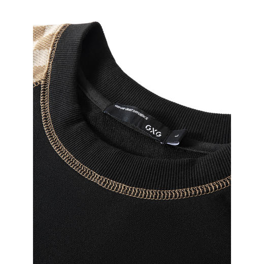 GXG男装 秋季热卖GXG撞色拼接棋盘格刺绣时尚圆领卫衣男上衣 商品图2