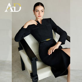 AD小香风连衣裙女气质开叉包臀裙2025新款黑色编织肌理感西服裙子