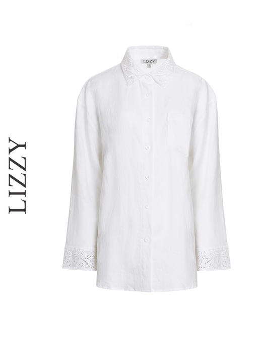LIZZY春夏精致亚麻刺绣领百搭通勤长袖衬衣8132 商品图5