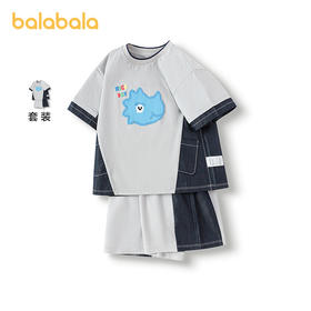 巴拉巴拉童装儿童短袖套装男童两件套拼色2025夏新款