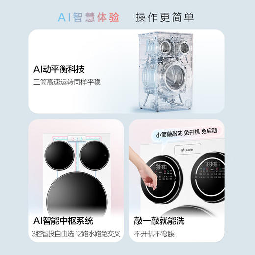 统帅（Leader）三筒快净0手洗 海尔智家出品 懒人滚筒洗衣机全自动XQGL125-MBLDE697WU1三桶 商品图5