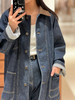棉弹牛仔翻领外套 猎装灯芯绒拼接环保牛仔外套 意大利环保牛仔 撞色翻领 复古有腔调 复古铜扣点缀门襟 宽松廓形 包容多元身材 商品缩略图10