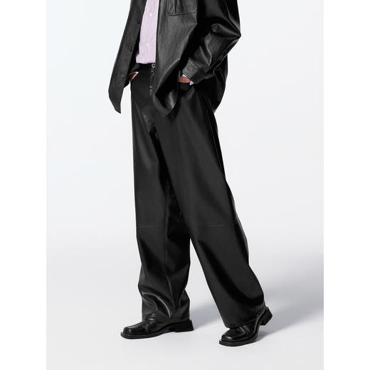 GXG男装 黑色皮裤仿皮休闲裤宽松阔腿 24年秋G24X023039 商品图3