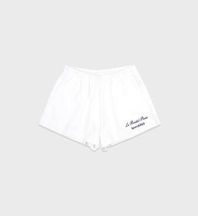 Sporty & Rich - Faubourg Disco Short - White/Navy - 女装 - 短裤 - 白色/深蓝色