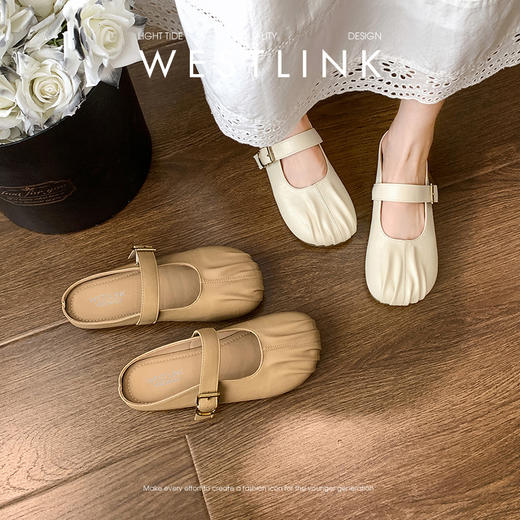 西遇玛丽珍包头半拖鞋女新款春夏法式圆头穆勒鞋一脚蹬平底鞋V0656452 商品图0