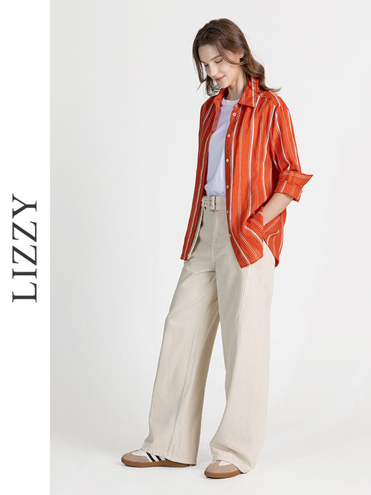 LIZZY时尚街头百搭休闲通勤色织条纹亚麻长袖衬衫8142 商品图2
