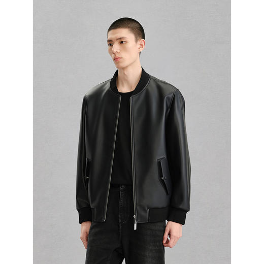 GXG男装 棒球领真皮皮衣夹克男外套24冬季热卖G24X124003 商品图2