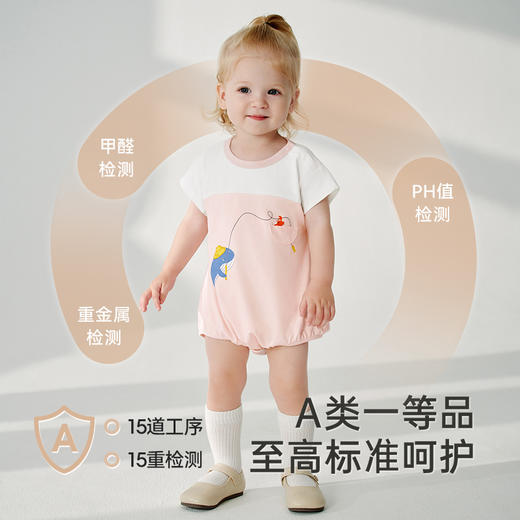 英氏婴儿衣服夏季短袖柔软透气棉麻连体衣男童女童包屁衣2025新款 商品图3