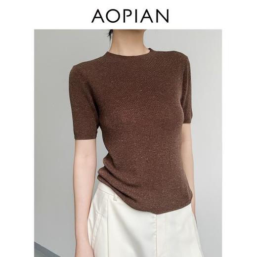 奥篇轻简随性 高弹零压感天丝亚麻短袖针织上衣 商品图3