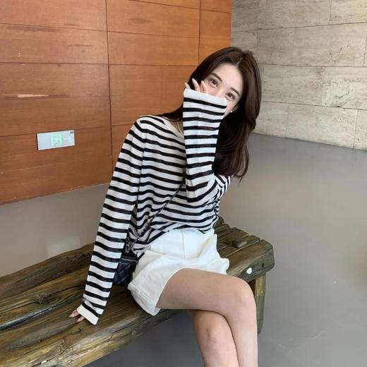 Beau Muse 莱赛尔天丝条纹长袖T 舒适透气 显腰身 4色可选 商品图7
