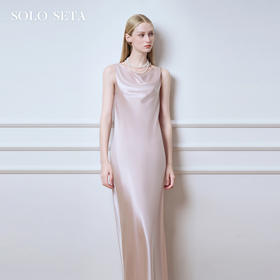 Solo seta22姆米女士真丝荡领纯色睡裙桑蚕丝连衣长裙2025秋新款