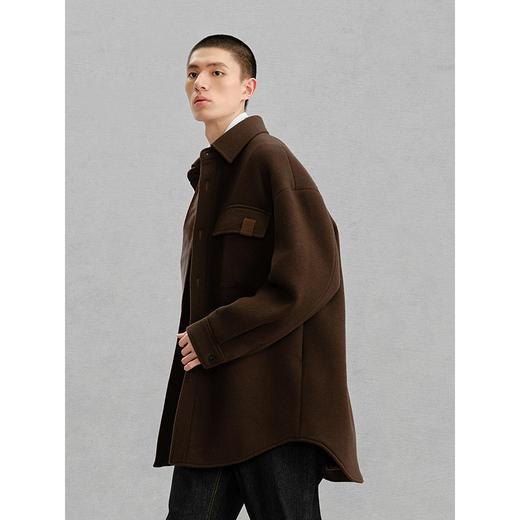 GXG男装 棕色肌理斜纹通勤短款大衣 24冬热卖G24X064027 商品图3