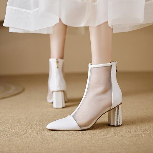 【预售5天】瘦瘦网纱短靴女春夏季新款镂空马丁靴粗跟洋气凉靴DS&818-6 商品图2