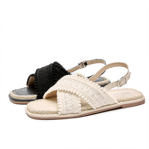 西遇波西米亚凉鞋女夏外穿新款海边度假配裙子白色平底罗马鞋V0056562 商品图4