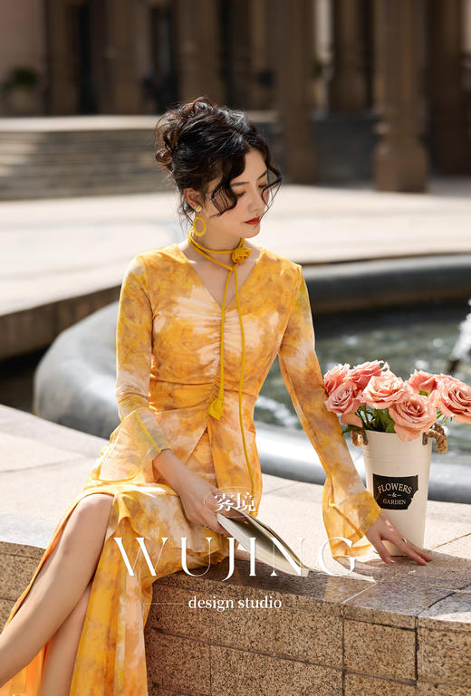 【雾境定制新款】黄莺凝香 进口高弹印花氨纶网套装 4202111 商品图1